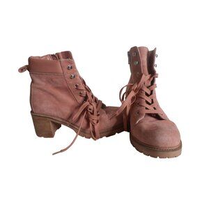 Vince Camuto Gaviana Sz 7.5 W/  38 Women's Suede Combat Ankle Boots Dermy Pink